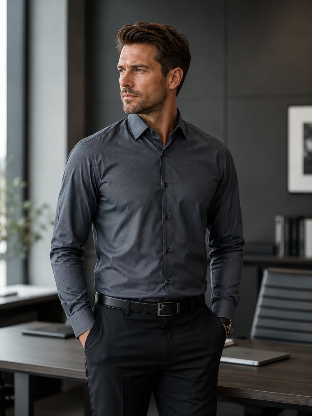 Alfani Men's Slate Charcoal Dress Shirt size L